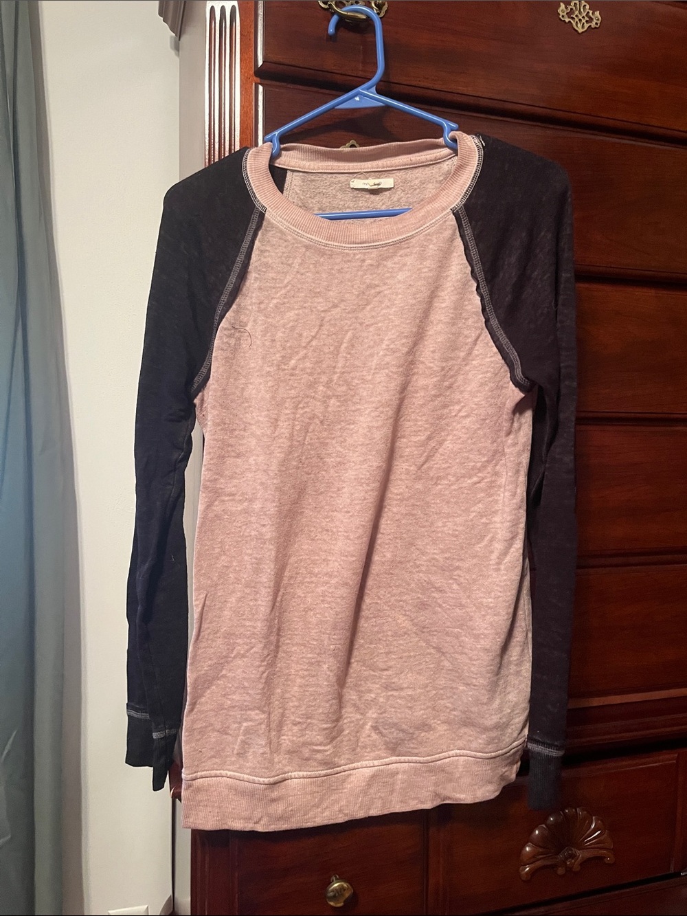 Maurices Pink Body Black Raglan Sleeve Crewneck Sweater
